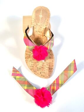 Lindsay Phillips SwitchFlops Pink Fucshia Plaid Interchangeable Straps Sz M